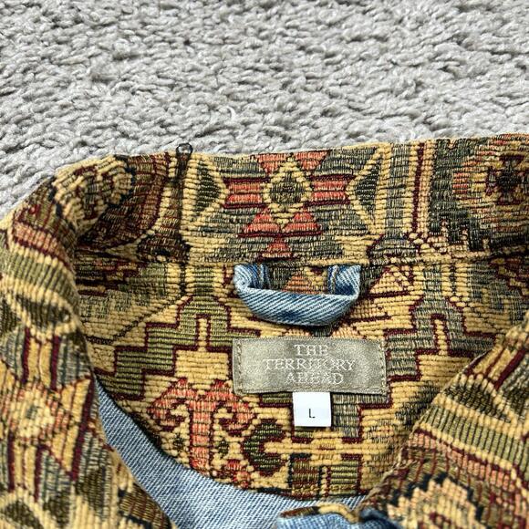 90’s The Territory Ahead Aztec Collar Denim Jean Jacket Vintage Womens Large - Picture 6 of 11